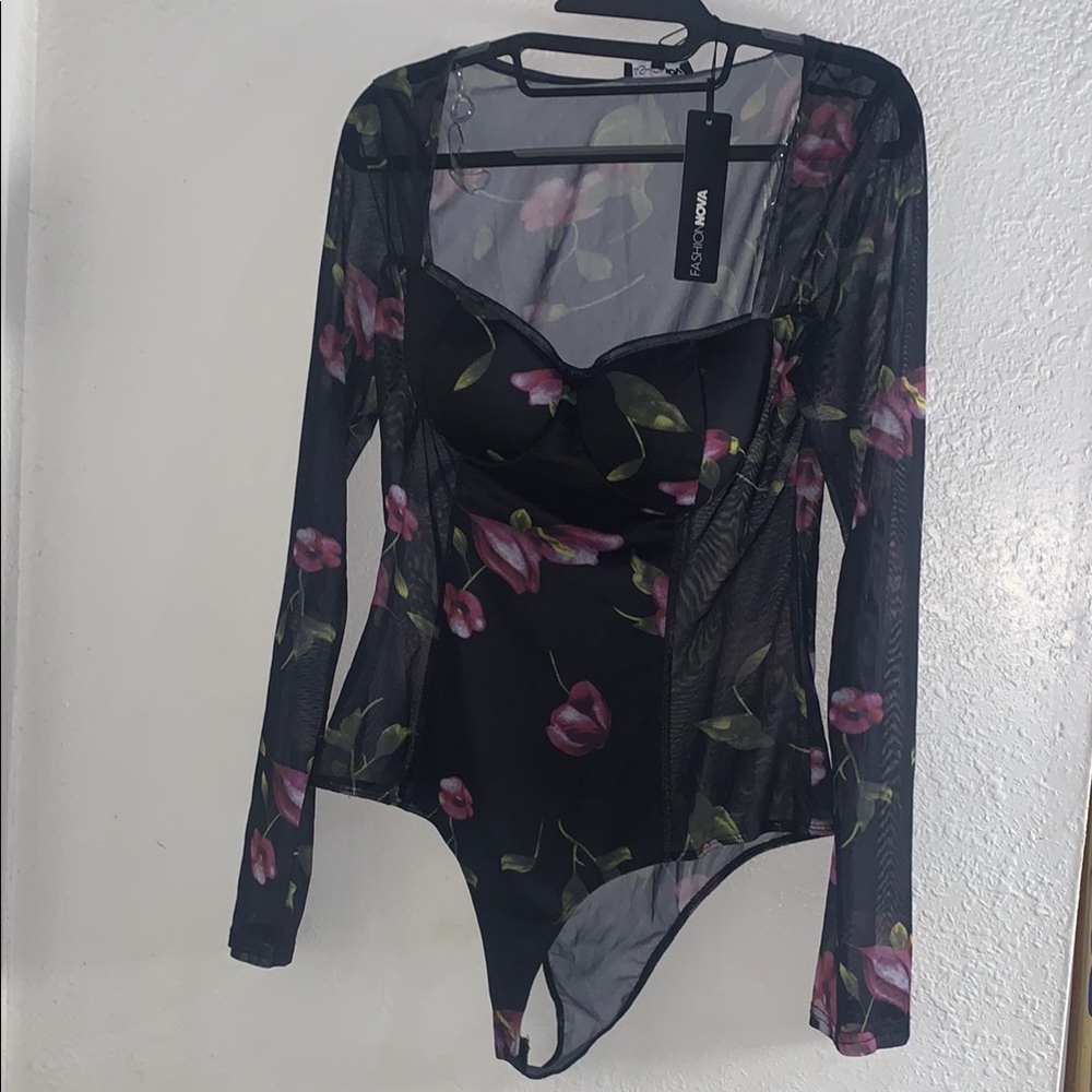 Fashion Nova Pink and Purple Fitted Bustier Bodysuit